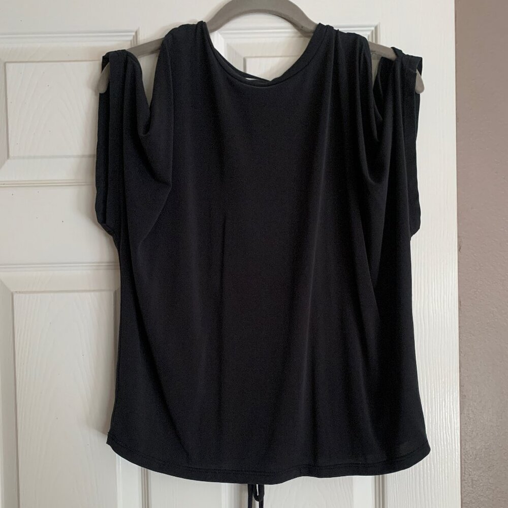 Cold shoulder ruched black top